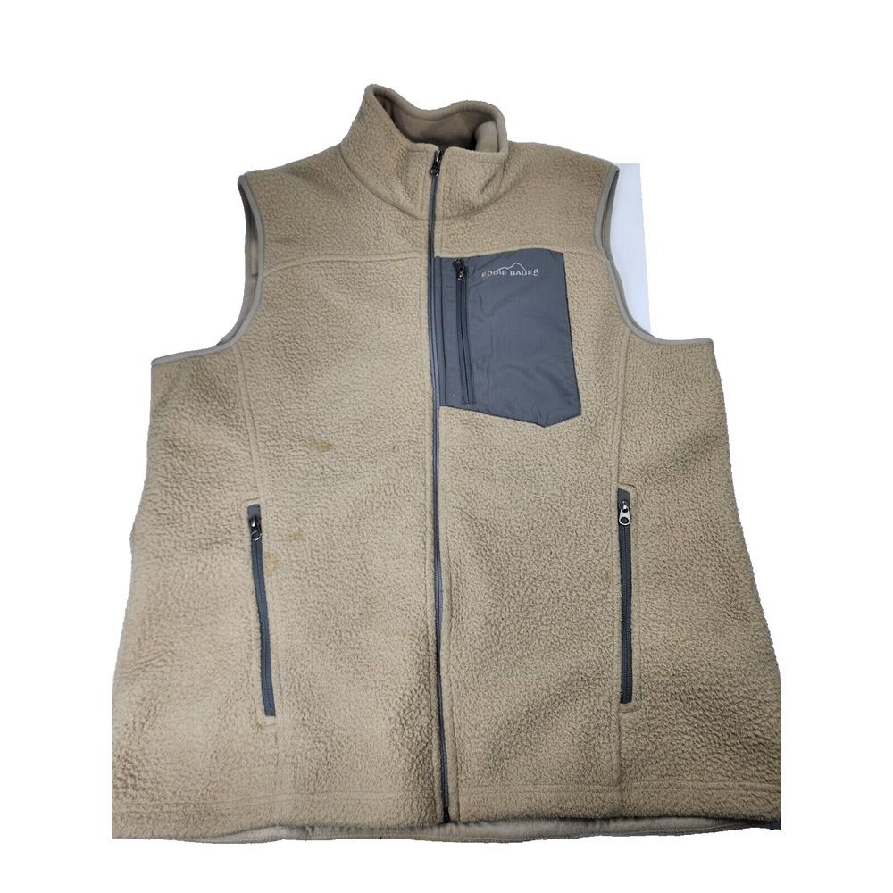 Men's Eddie Bauer Full Zip-Up Brown Deep Pile Fleece Vest Jacket XL